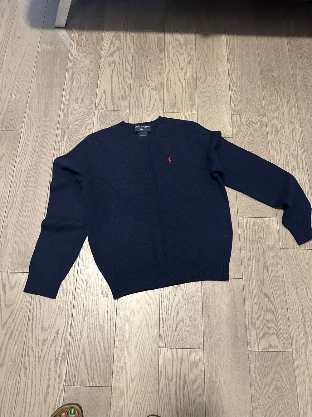 Ralph Lauren Men’s Navy Crewneck Sweater with Red Pony Embroidery